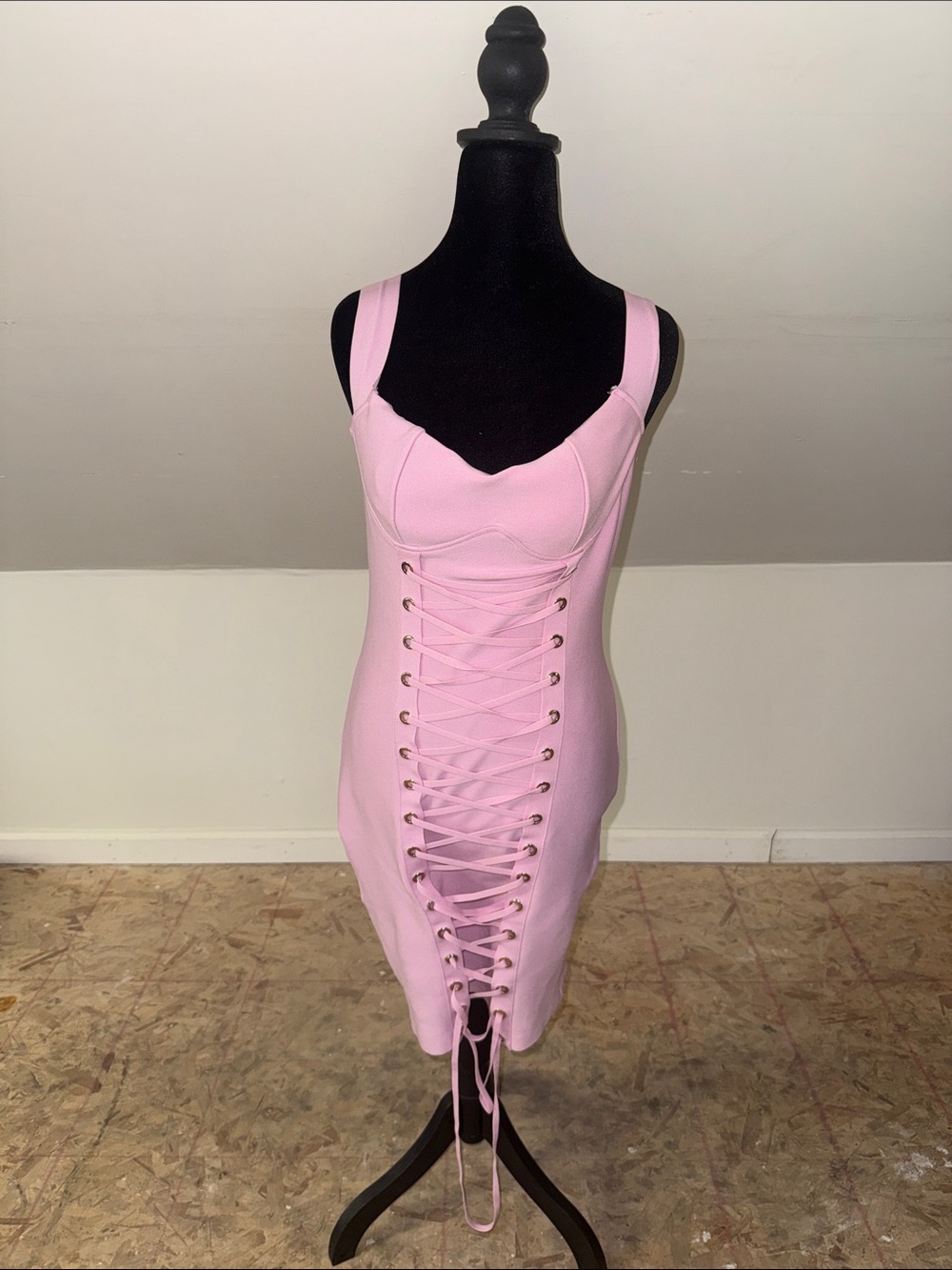 Blush Pink Lace-Up Mini Bodycon Dress